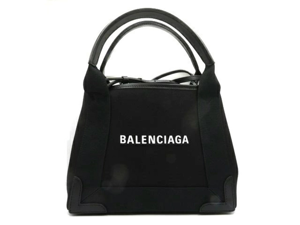 Balenciaga handbag Navy Blue Cabas canvas leather black